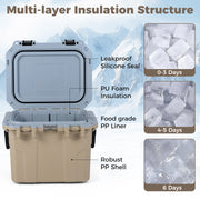 Ultra-Light Injection Molded Cooler 53 QT Hard Ice Chest-Coffee