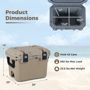 Ultra-Light Injection Molded Cooler 53 QT Hard Ice Chest-Coffee