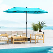 13 Feet Double-Sided Patio Twin Table Umbrella with Crank Handle-Turquoise