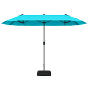 13 Feet Double-Sided Patio Twin Table Umbrella with Crank Handle-Turquoise