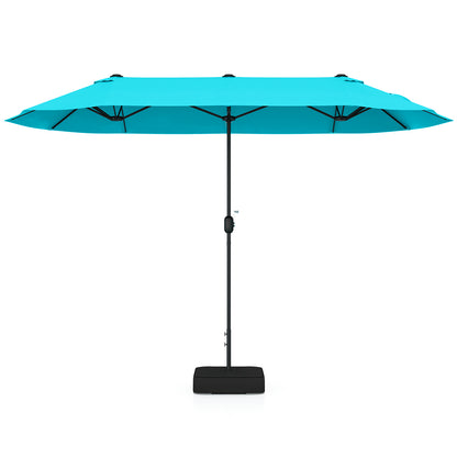 13 Feet Double-Sided Patio Twin Table Umbrella with Crank Handle-Wine - Turquoise