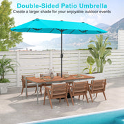 13 Feet Double-Sided Patio Twin Table Umbrella with Crank Handle-Turquoise