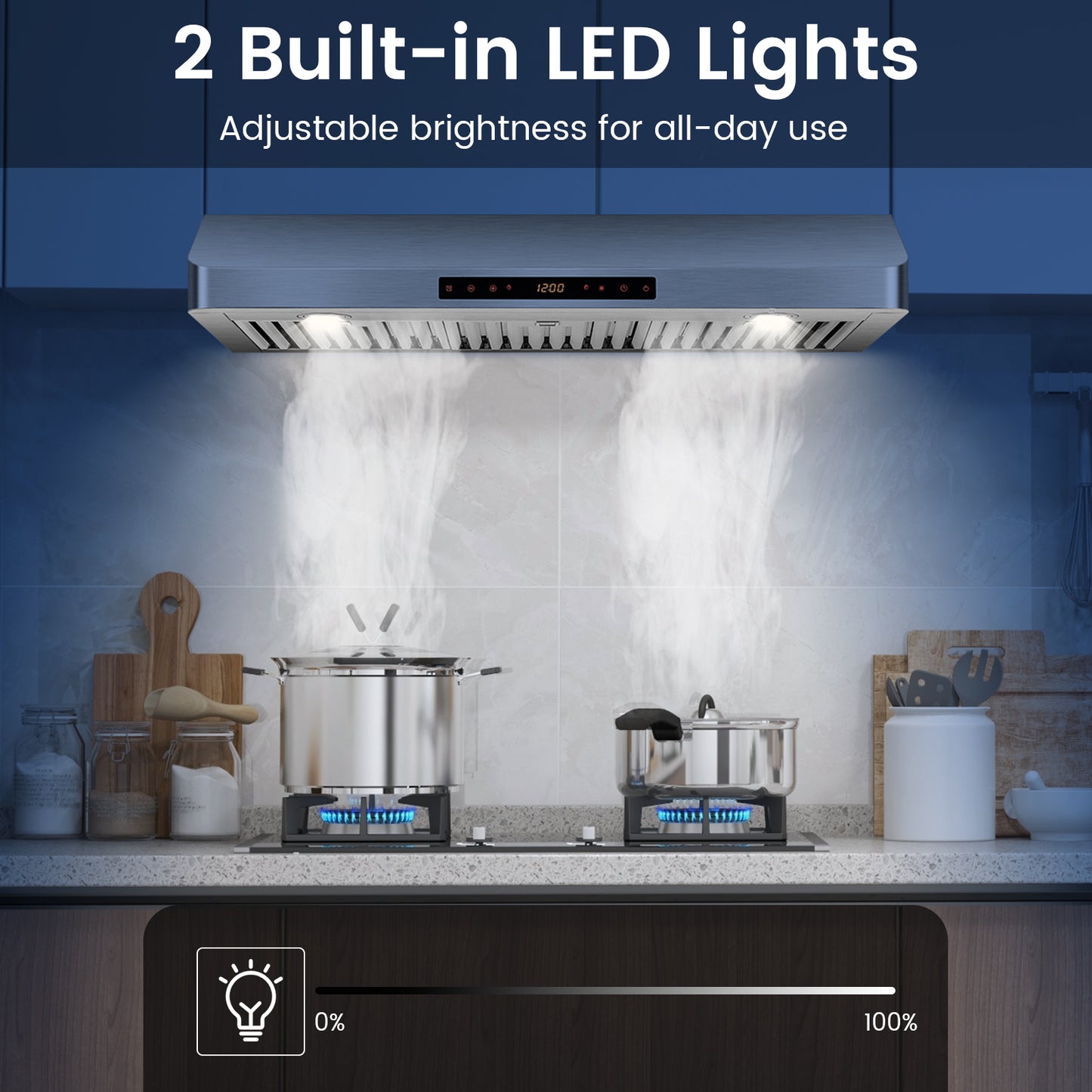 35.5/29.5 Inch Under Cabinet Range Hood 900 CFM Kitchen Vent with 4 Fan Speed-35.5 Inch