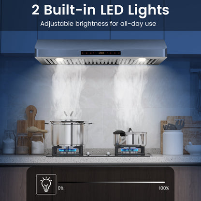 35.5/29.5 Inch Under Cabinet Range Hood 900 CFM Kitchen Vent with 4 Fan Speed-35.5 Inch