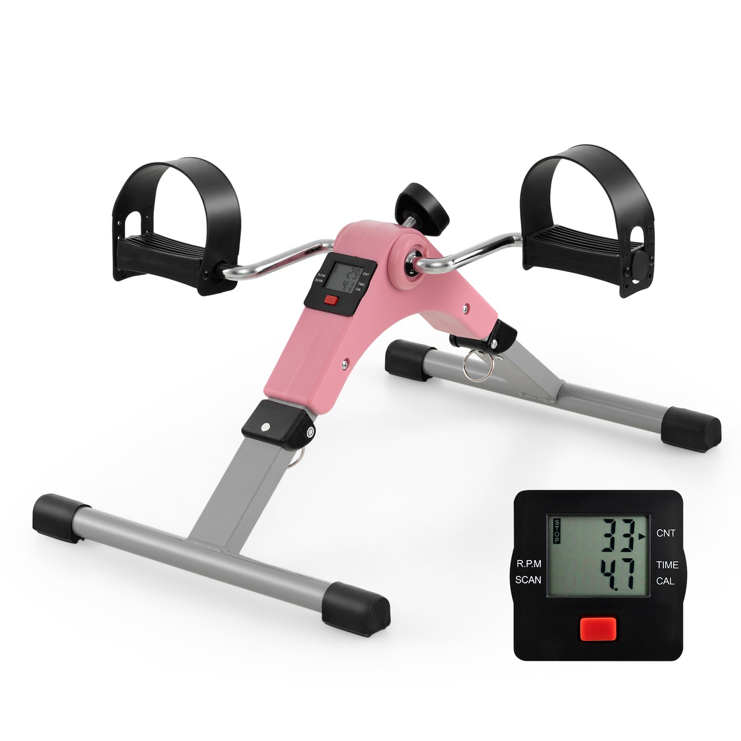 Under Desk Exercise Bike Pedal Exerciser with LCD Display for Legs and Arms Workout-Black - Pink