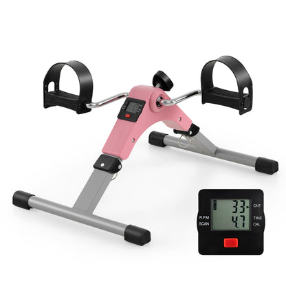 Under Desk Exercise Bike Pedal Exerciser with LCD Display for Legs and Arms Workout-Black - Pink
