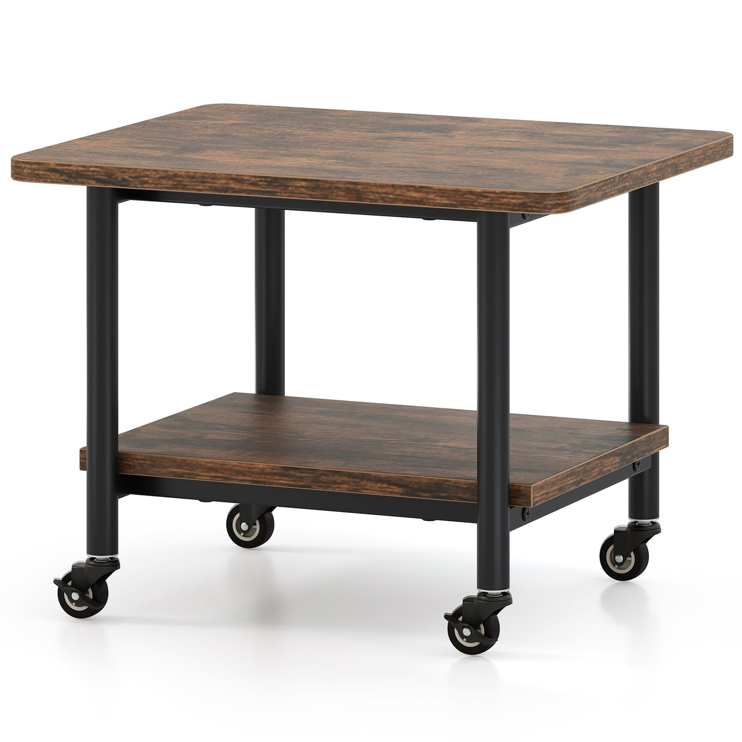 Under Desk Printer Stand with 4 Wheels and Locking Mechanism-Black - Brown