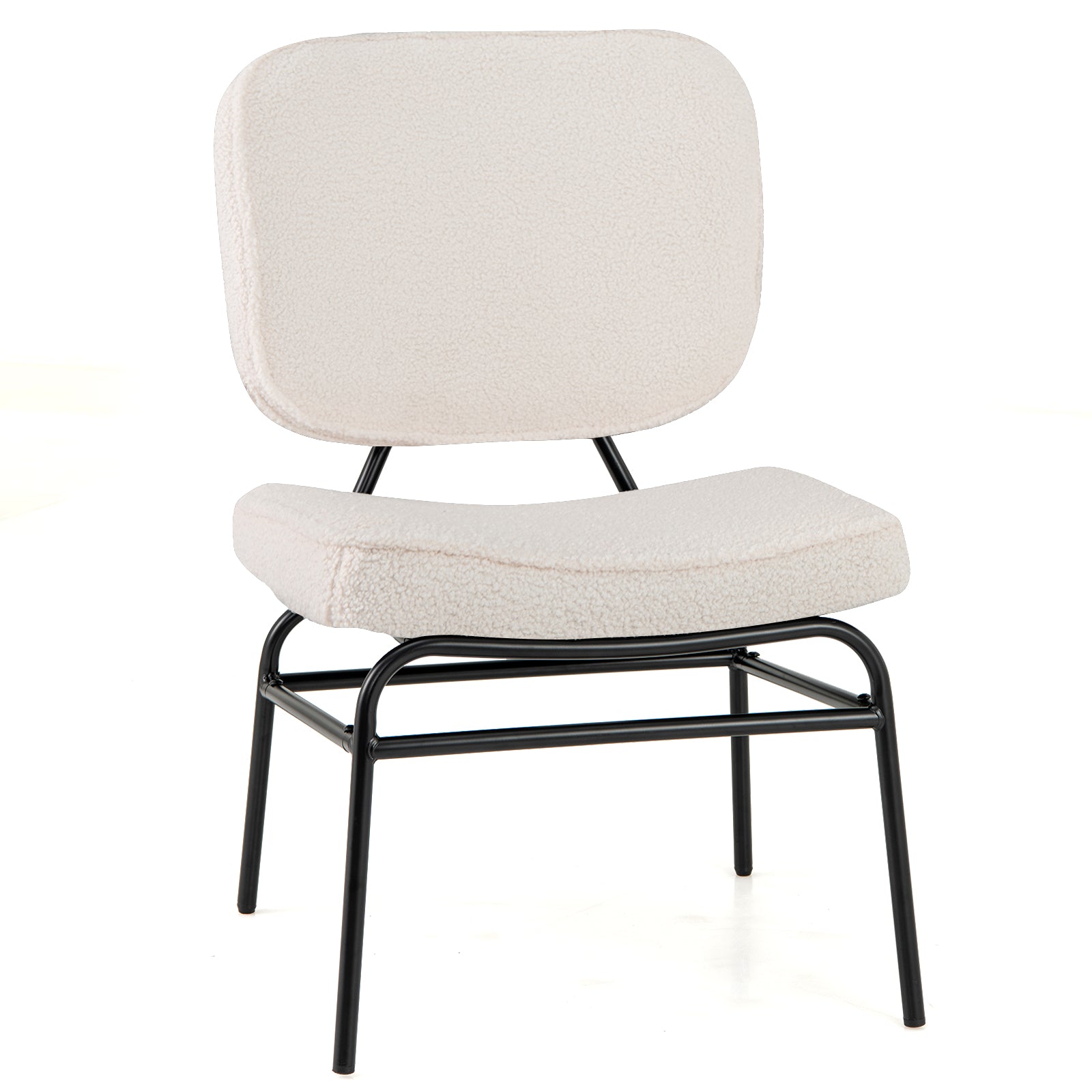 Upholstered Accent Chair Sherpa Reading Chair with Sponge Padding-Gray - Beige
