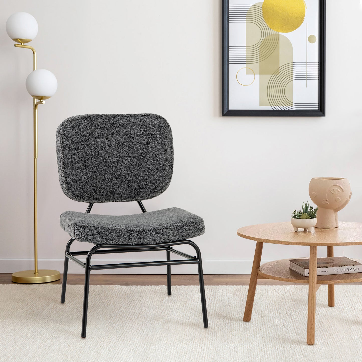 Upholstered Accent Chair Sherpa Reading Chair with Sponge Padding