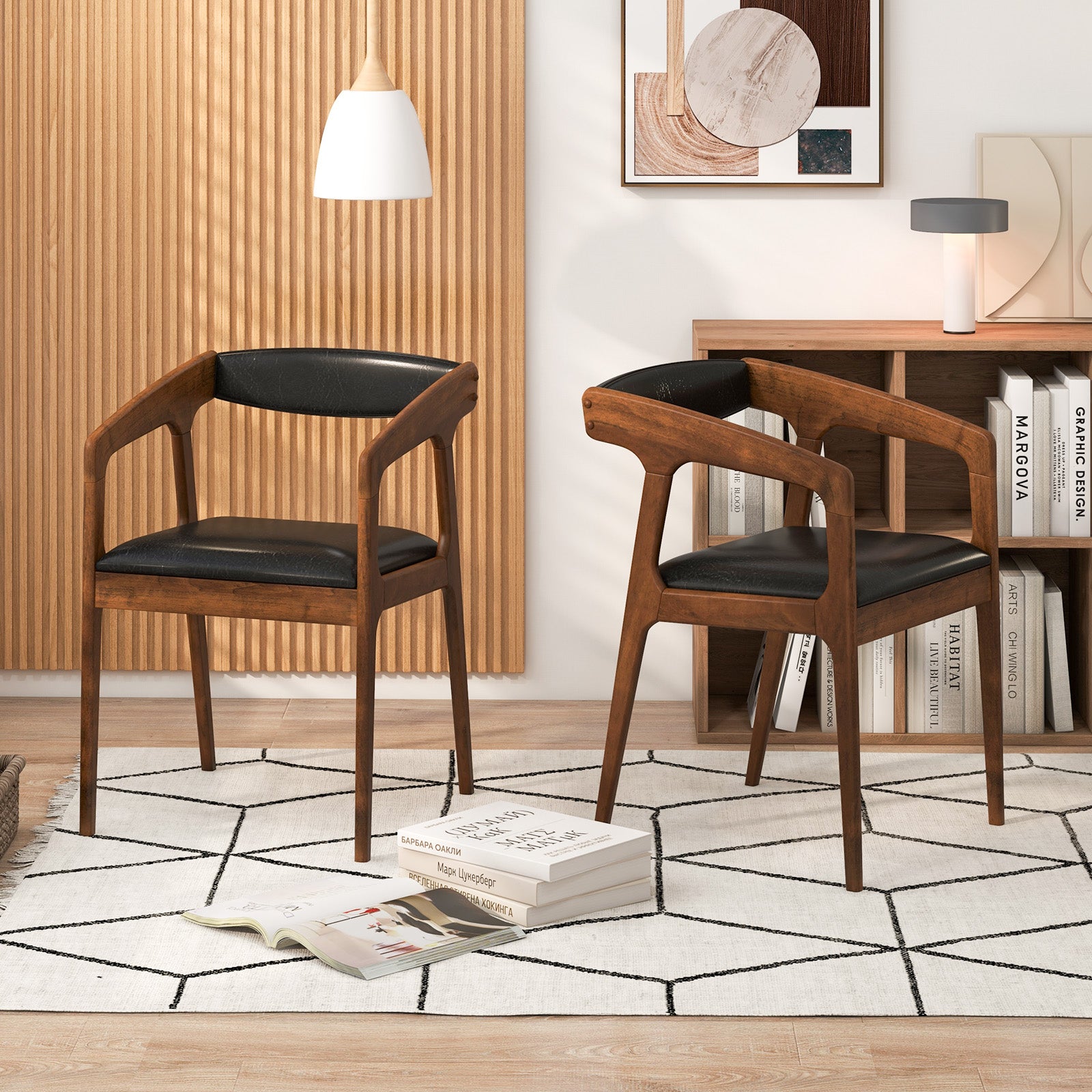 Upholstered Armchairs Set of 2 with Cozy Backrest and Padded Seat Cushion-Brown