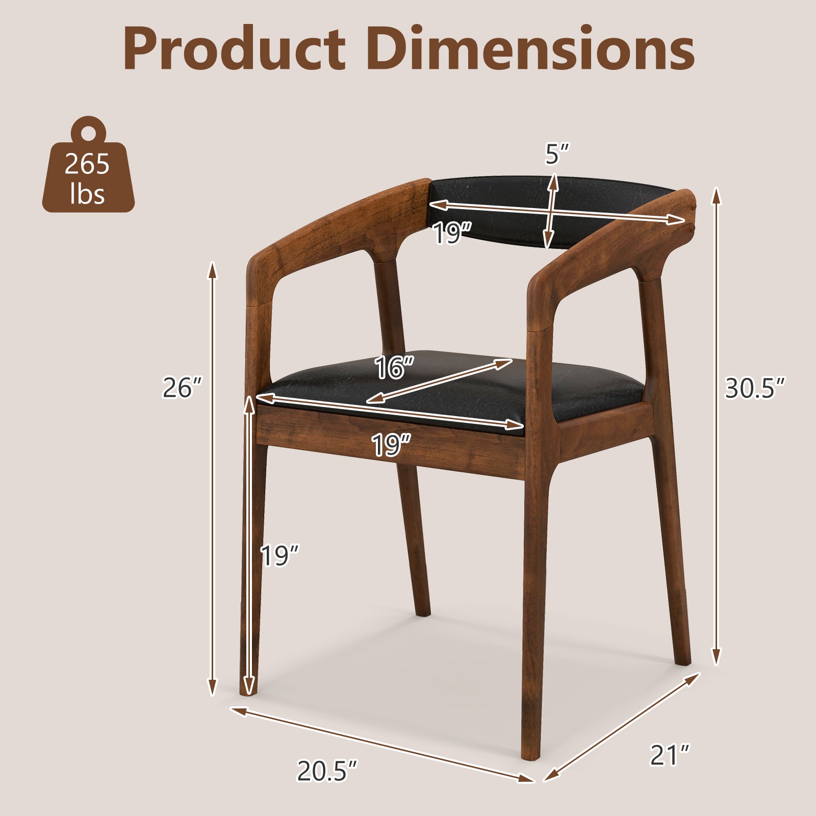 Upholstered Armchairs Set of 2 with Cozy Backrest and Padded Seat Cushion-Brown
