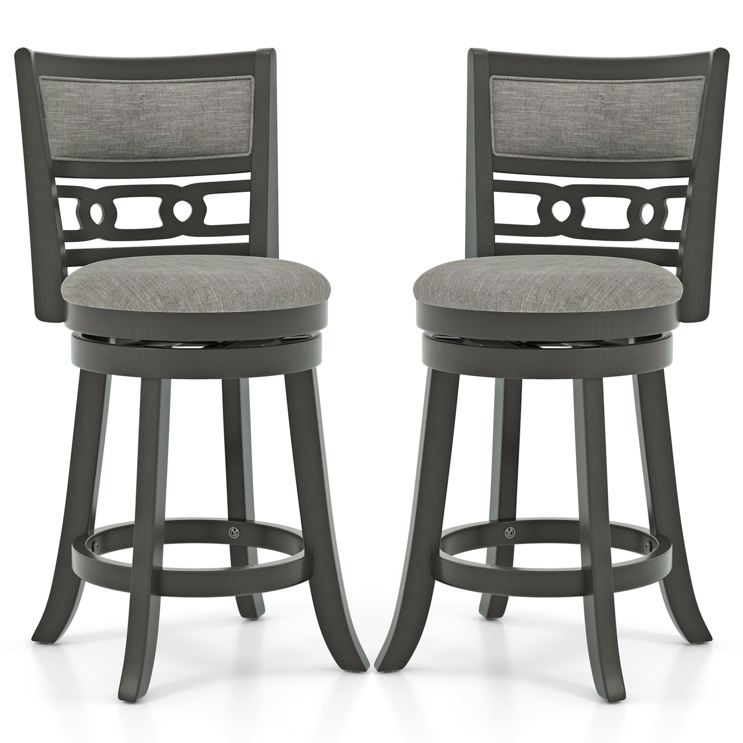 26" Counter Height Bar Chair with Wooden Frame Swivel Seat and Footrest for Pub Bar Restaurant-2 Pack