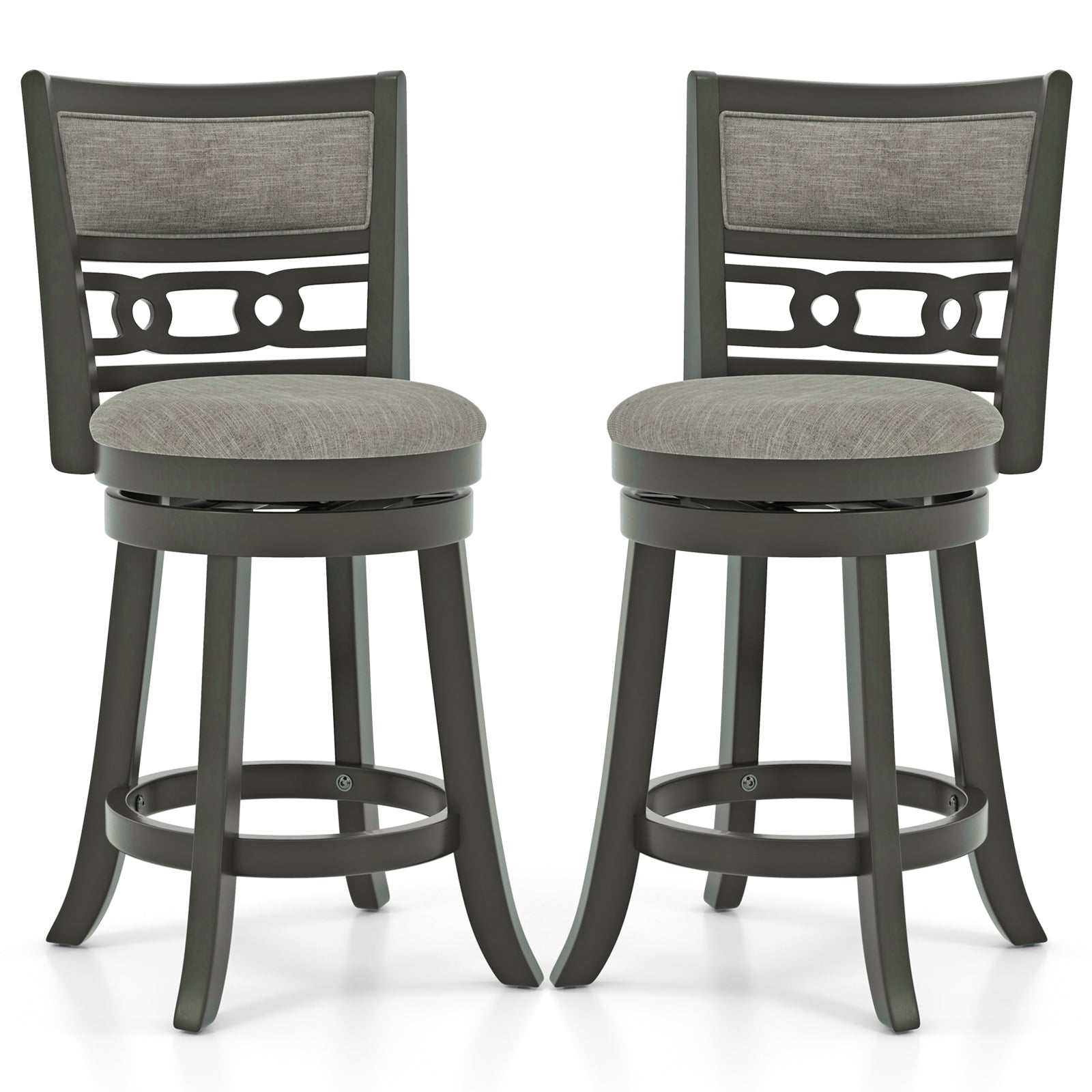 26" Counter Height Bar Chair with Wooden Frame Swivel Seat and Footrest for Pub Bar Restaurant-2 Pack