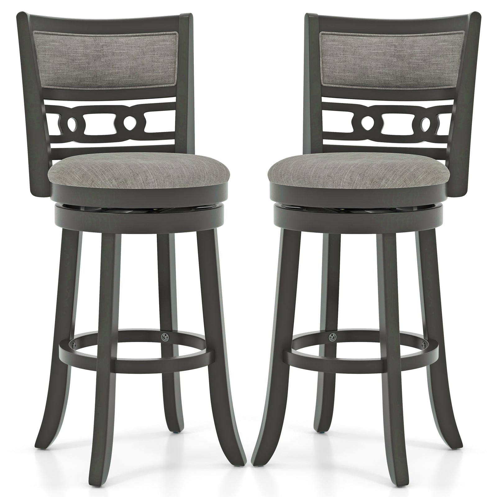 30.5" Bar Height Bar Chair with Wooden Frame Swivel Seat and Footrest for Pub Bar Restaurant-2 Pieces