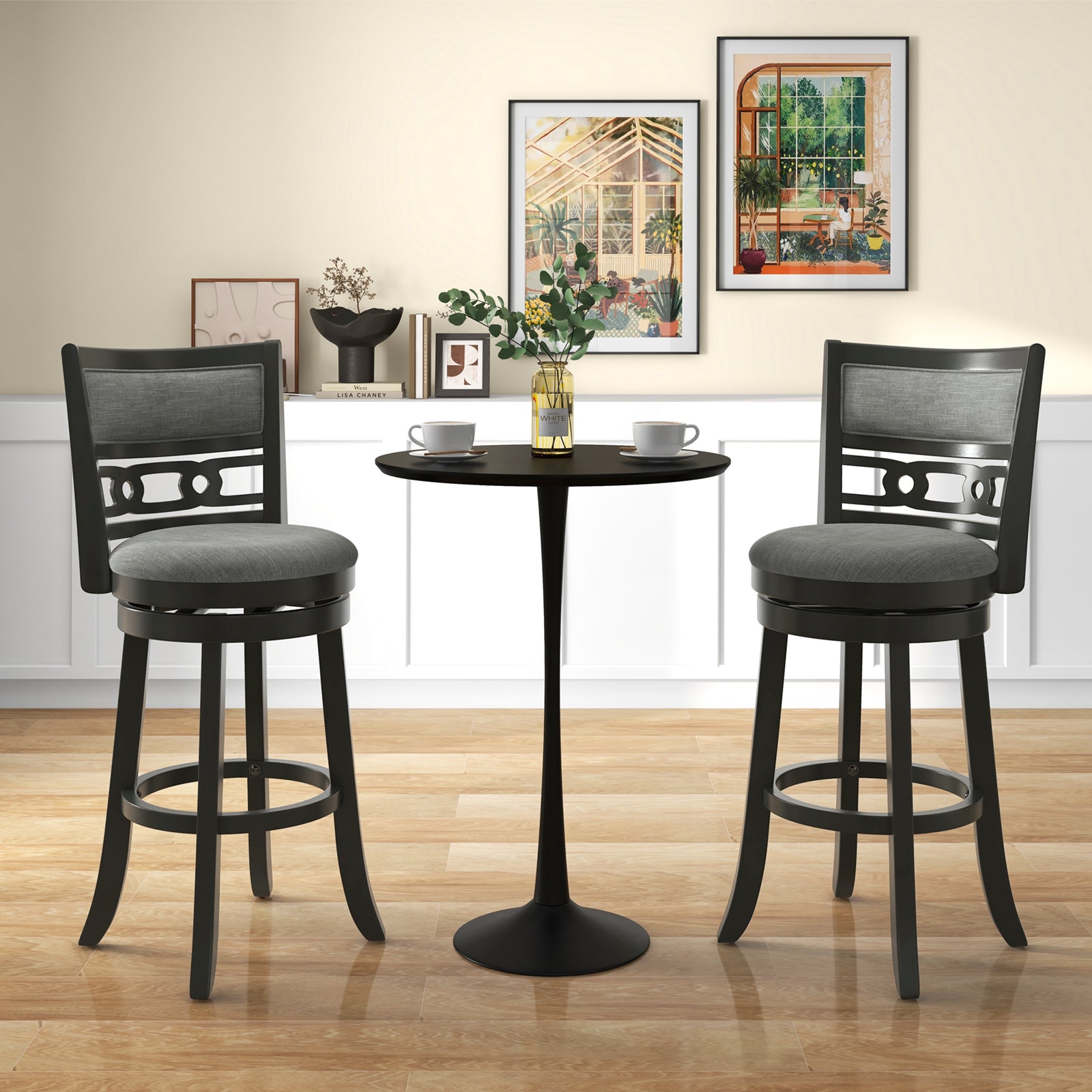 30.5" Bar Height Bar Chair with Wooden Frame Swivel Seat and Footrest for Pub Bar Restaurant-1 Piece