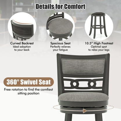 30.5" Bar Height Bar Chair with Wooden Frame Swivel Seat and Footrest for Pub Bar Restaurant-1 Piece