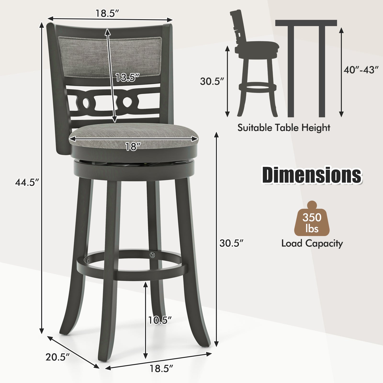 30.5" Bar Height Bar Chair with Wooden Frame Swivel Seat and Footrest for Pub Bar Restaurant-2 Pieces