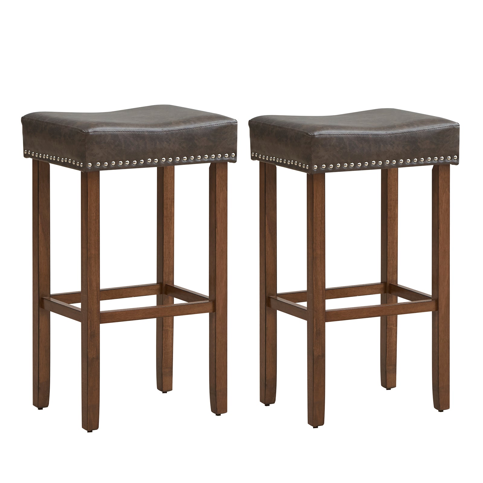 Upholstered Bar Stools Set of 2 with Footrests for Counter-Brown - Gray