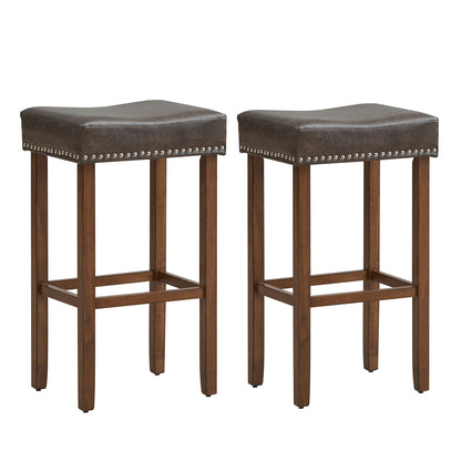 Upholstered Bar Stools Set of 2 with Footrests for Counter-Brown - Gray