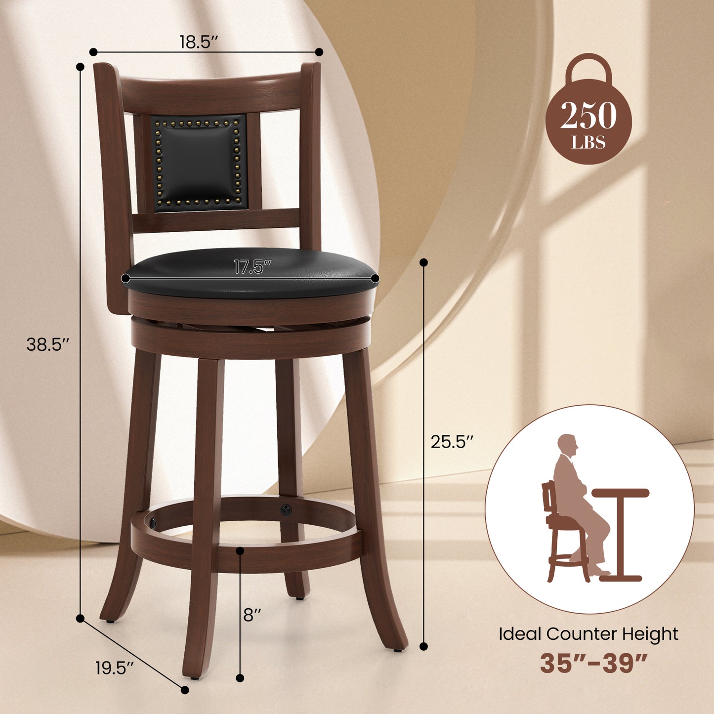 25.5 Inch/30.5 Inch Upholstered Bar Stools Set of 2 with Curved Backrest and Footrest-30.5 Inches - 25.5 Inches