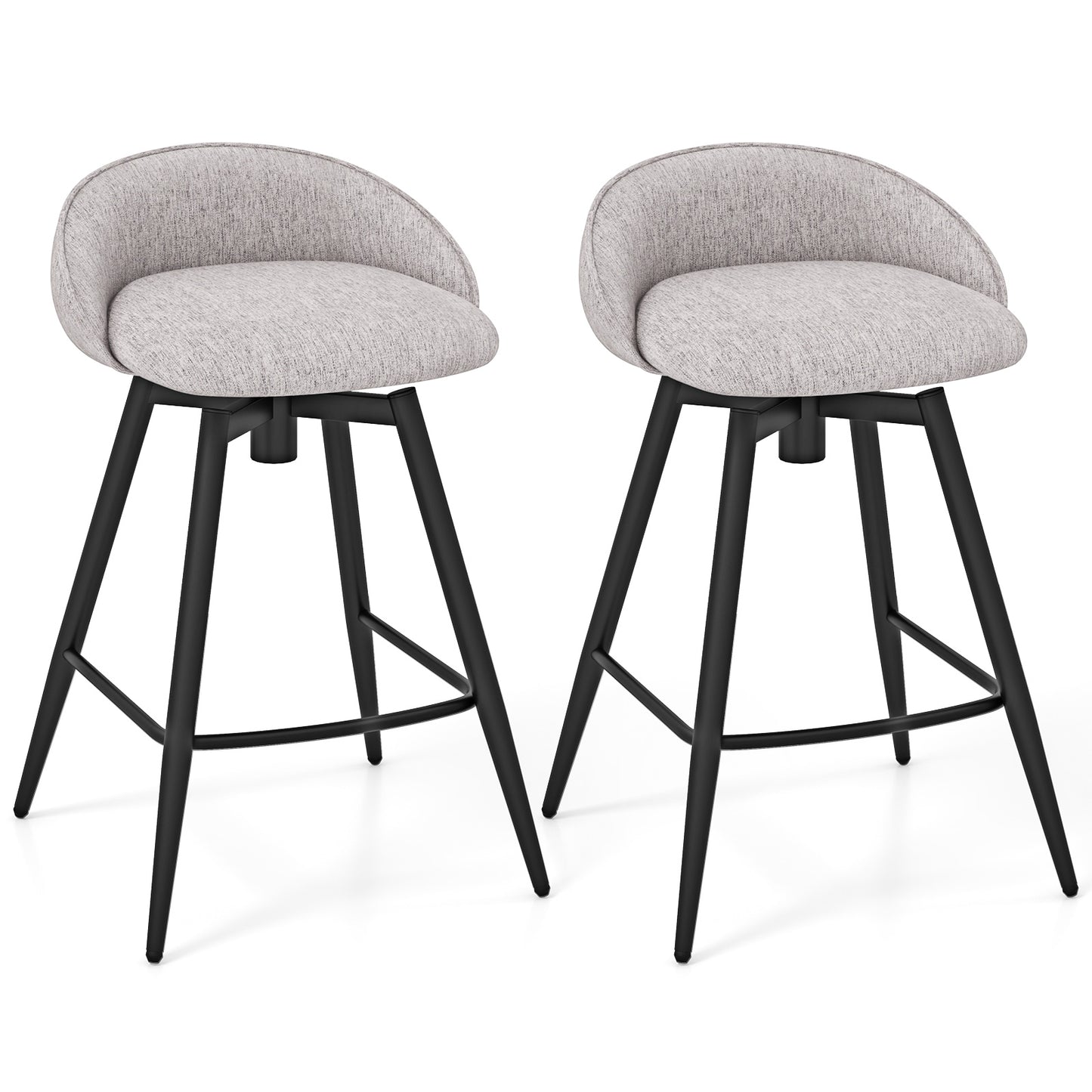 Upholstered Bar Stools Set of 2 with Footrest and Backrest