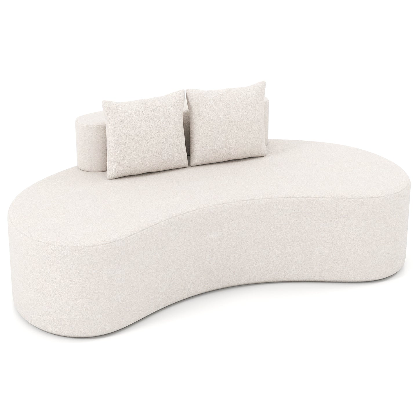 Upholstered Curved Sofa with 2 Cozy Pillows-Beige