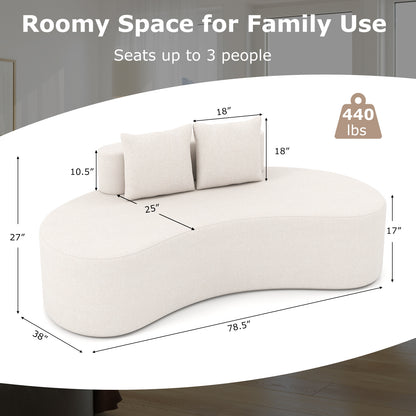 Upholstered Curved Sofa with 2 Cozy Pillows-Beige