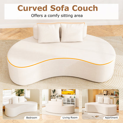 Upholstered Curved Sofa with 2 Cozy Pillows-Beige