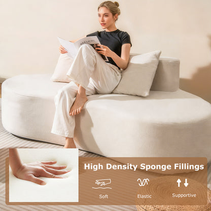 Upholstered Curved Sofa with 2 Cozy Pillows-Beige