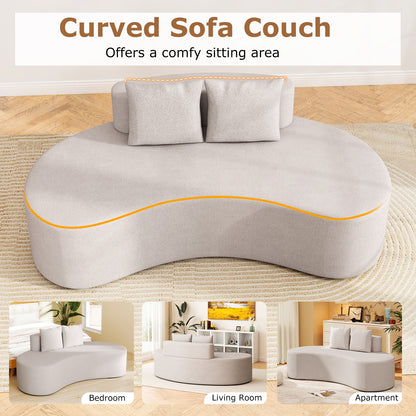 Upholstered Curved Sofa with 2 Cozy Pillows-Gray