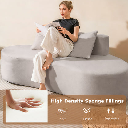 Upholstered Curved Sofa with 2 Cozy Pillows-Gray