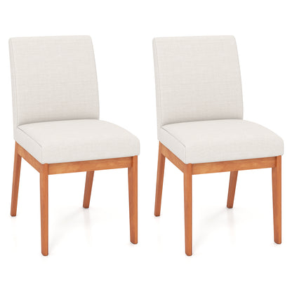 Upholstered Dining Chairs Set of 2 Kitchen Armless Side Chairs with Rubber Wood Legs-Beige