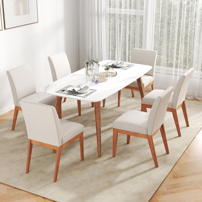 Upholstered Dining Chairs Set of 2 Kitchen Armless Side Chairs with Rubber Wood Legs-Beige