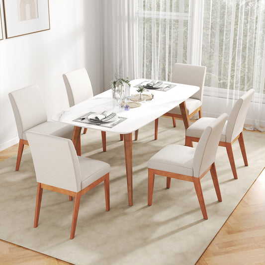 Upholstered Dining Chairs Set of 2 Kitchen Armless Side Chairs with Rubber Wood Legs-Beige