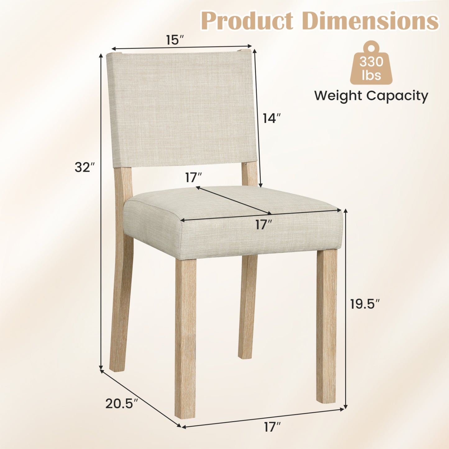 Upholstered Dining Chairs Set of 2 with Rubber Wood Legs