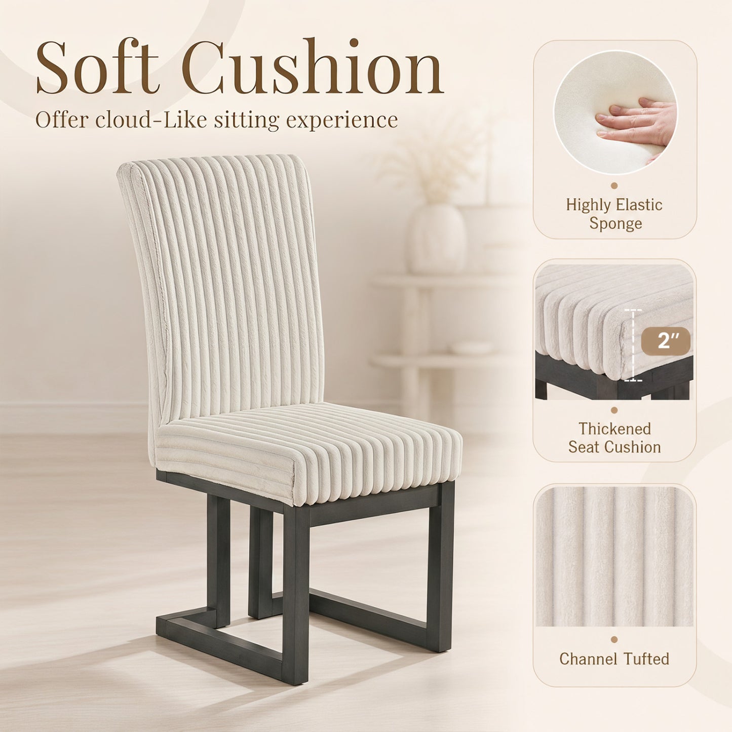 Upholstered Dining Chairs Set of 2 with Rubber Wood Legs