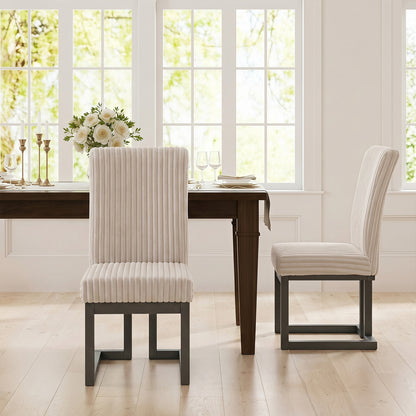 Upholstered Dining Chairs Set of 2 with Rubber Wood Legs