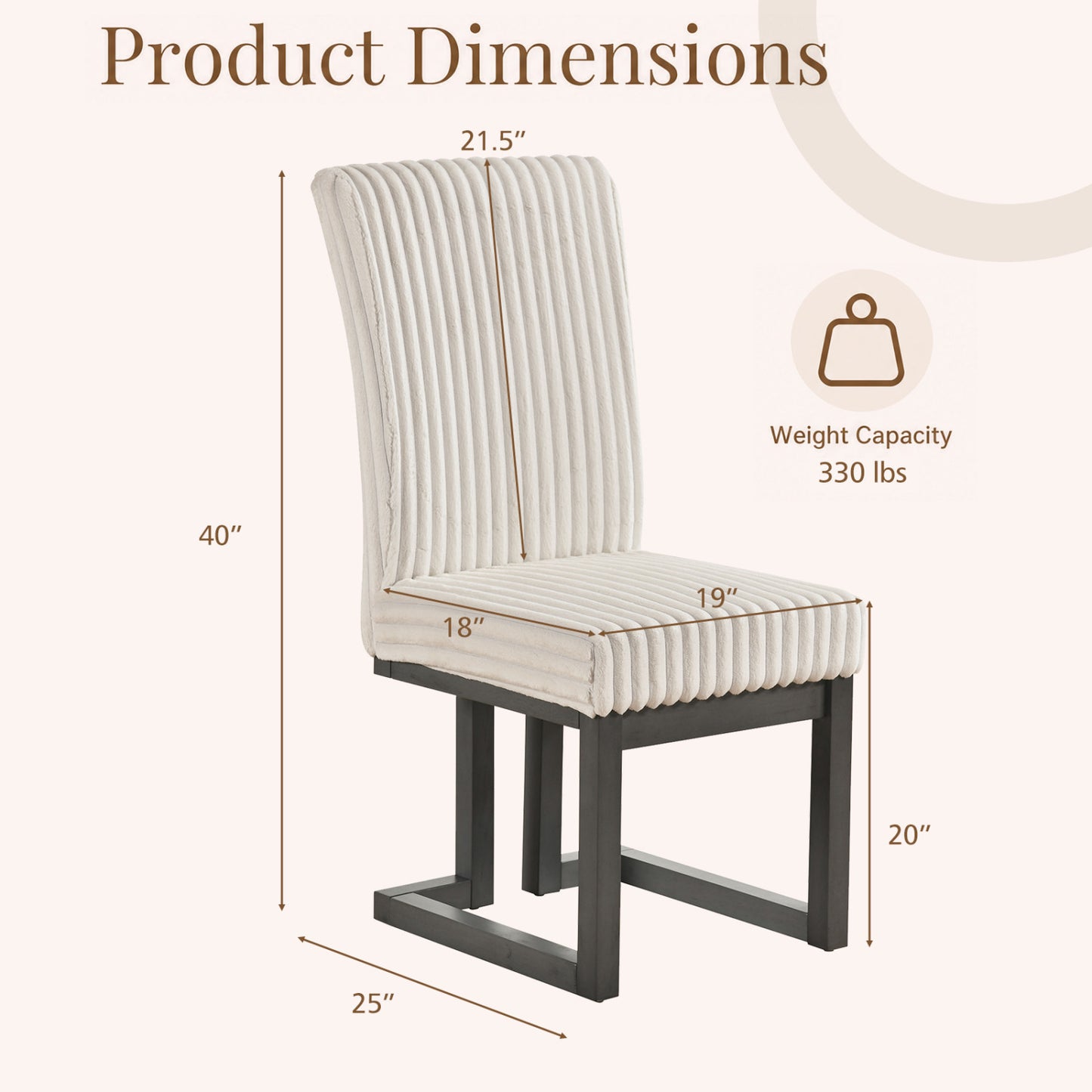 Upholstered Dining Chairs Set of 2 with Rubber Wood Legs