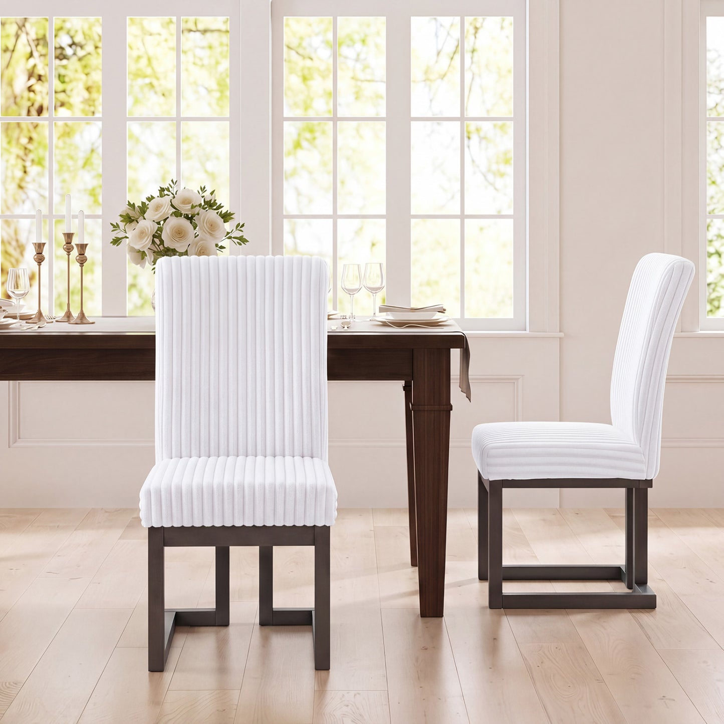 Upholstered Dining Chairs Set of 2 with Rubber Wood Legs