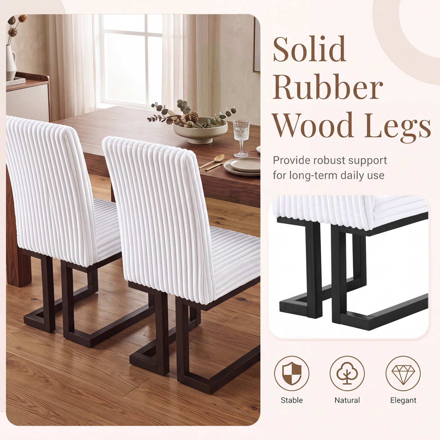 Upholstered Dining Chairs Set of 2 with Rubber Wood Legs