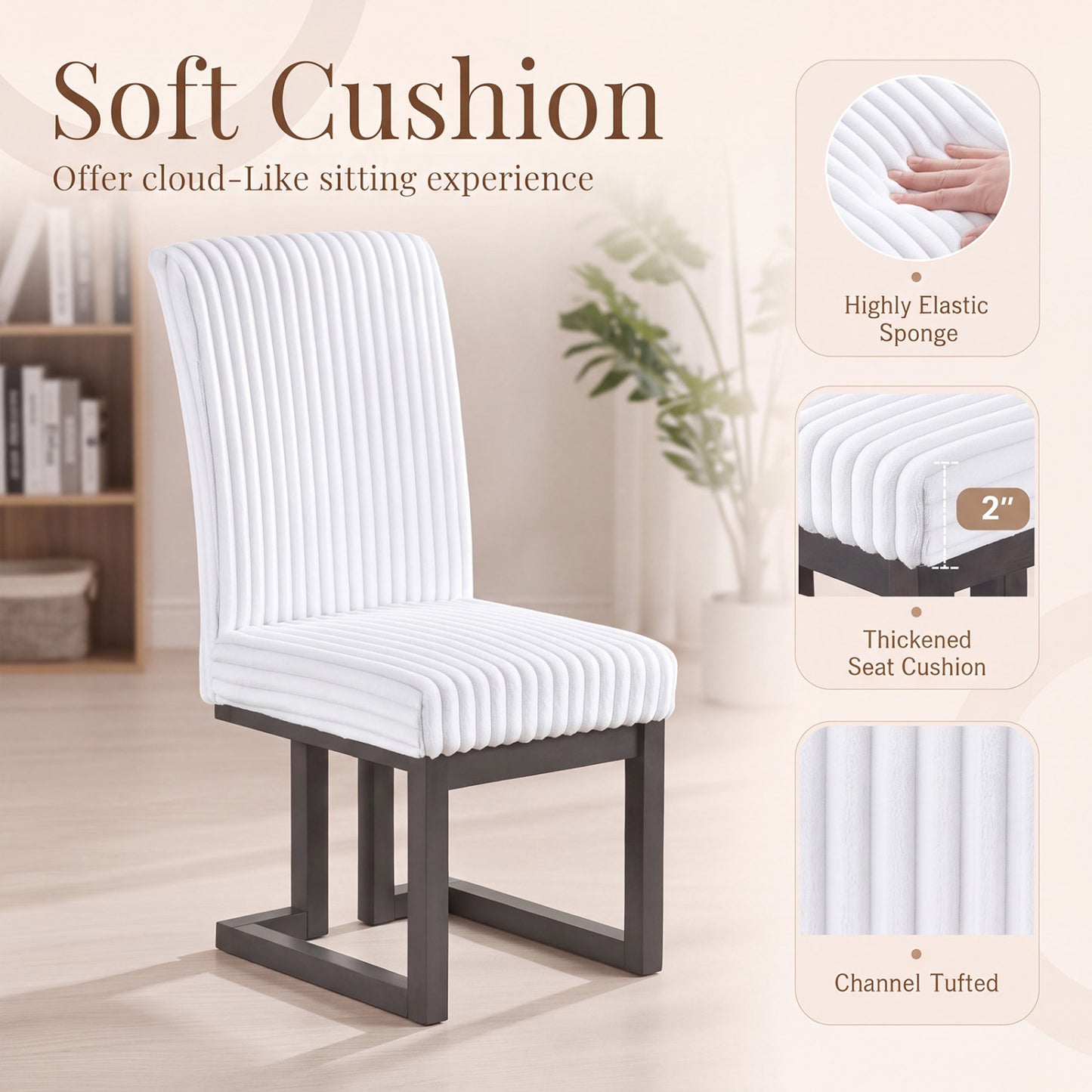 Upholstered Dining Chairs Set of 2 with Rubber Wood Legs