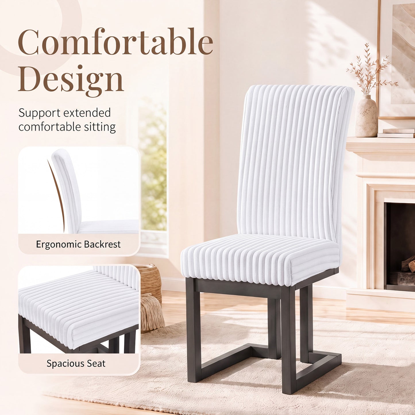 Upholstered Dining Chairs Set of 4 with Rubber Wood Legs