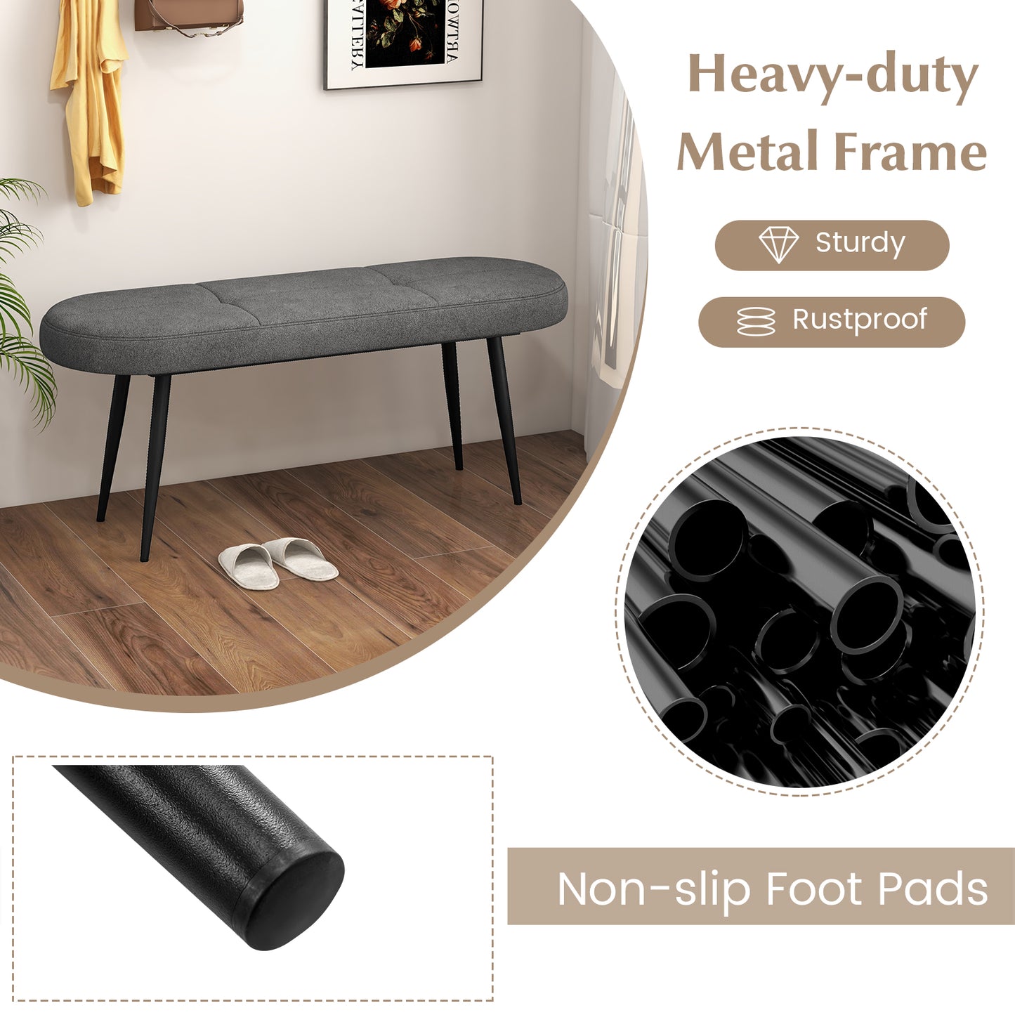 47 Inch Upholstered Entryway Bench with Heavy-duty Metal Frame