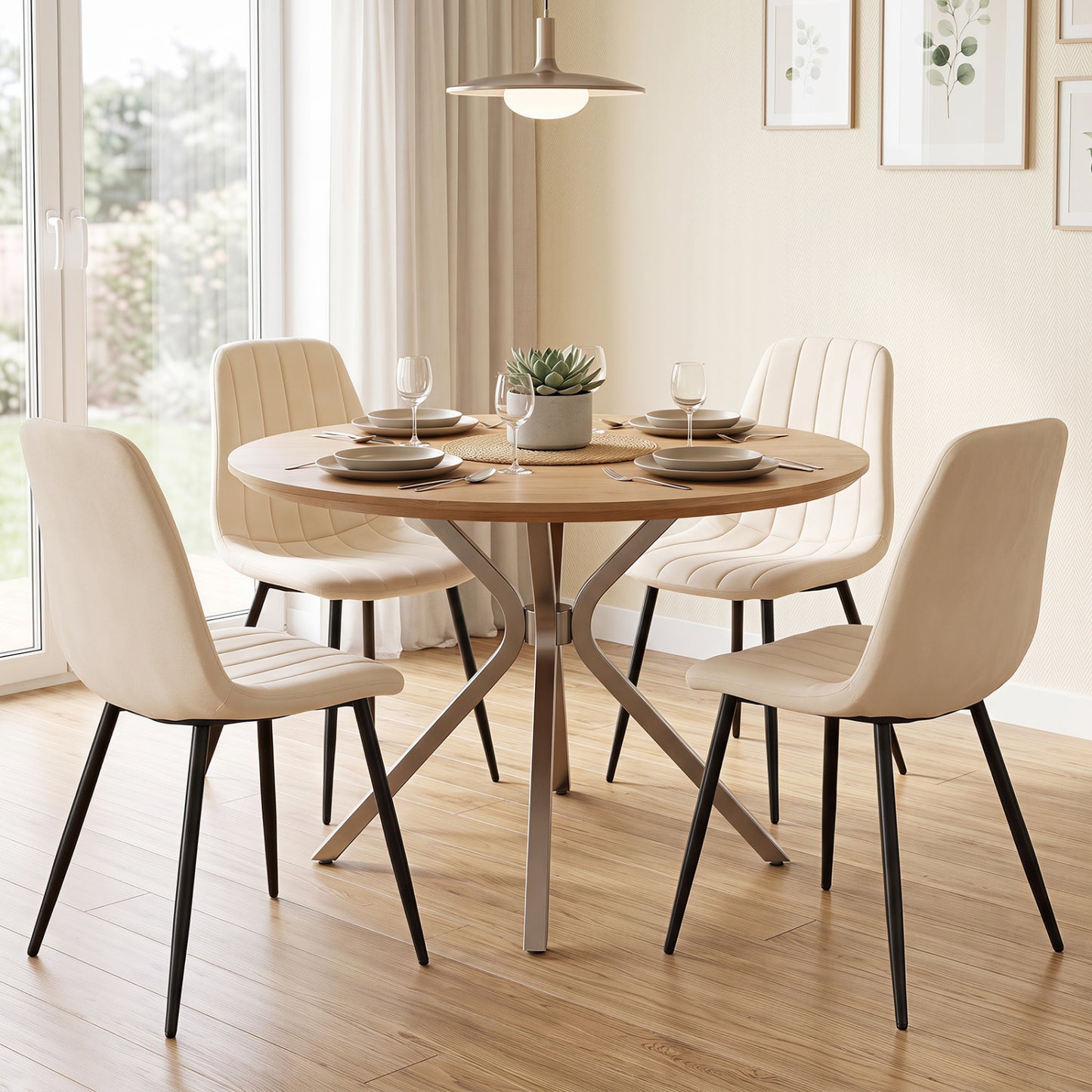 Upholstered Dining Chairs Set of 4 with Metal Legs