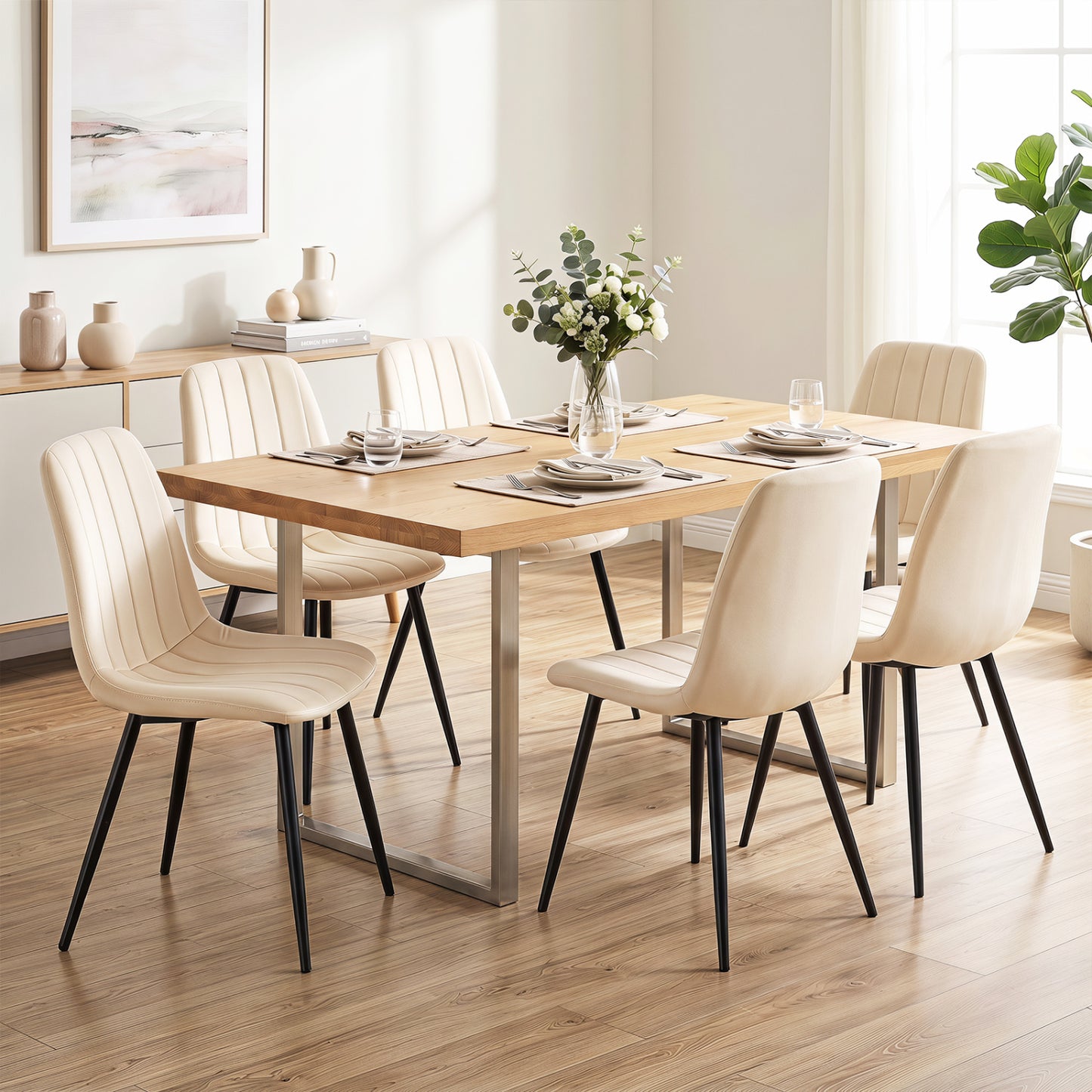 Upholstered Dining Chairs Set of 4 with Metal Legs