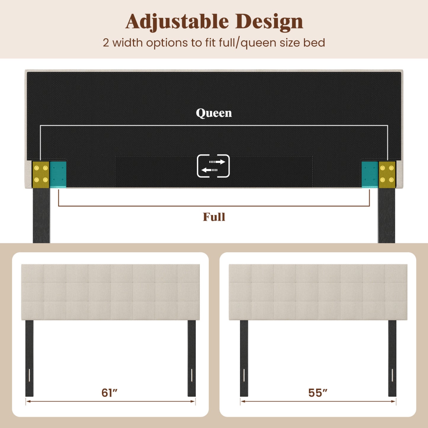 Upholstered Headboard Queen/Full Size with Adjustable Legs