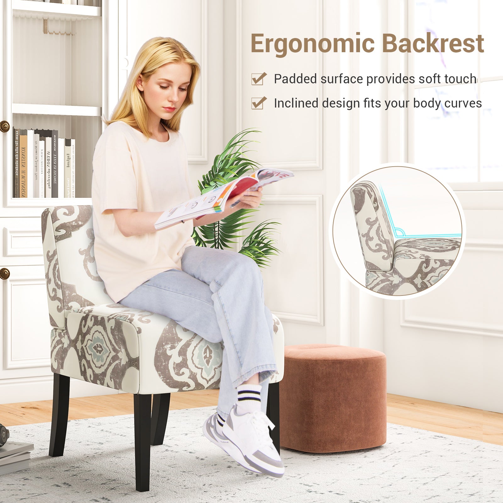 Upholstered Living Room Chair with Rubber Wood Legs
