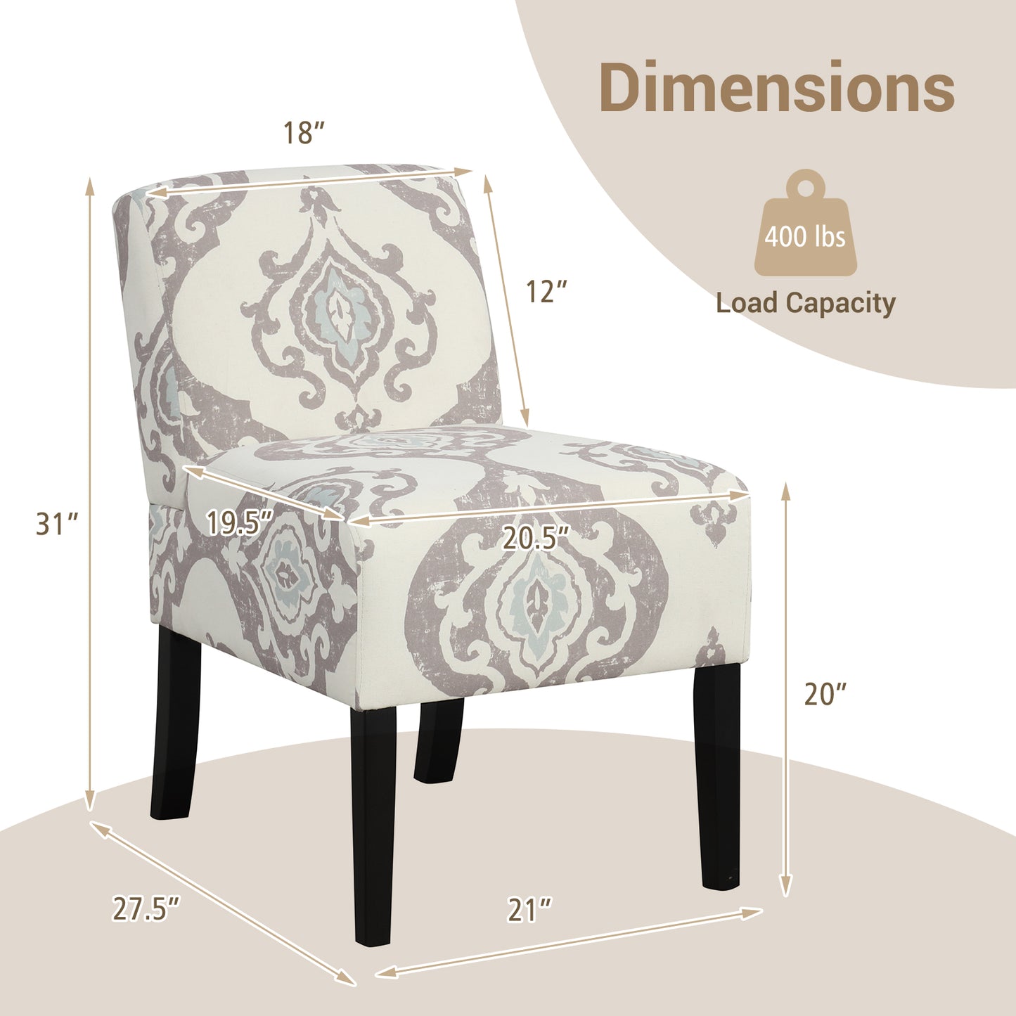 Upholstered Living Room Chair with Rubber Wood Legs