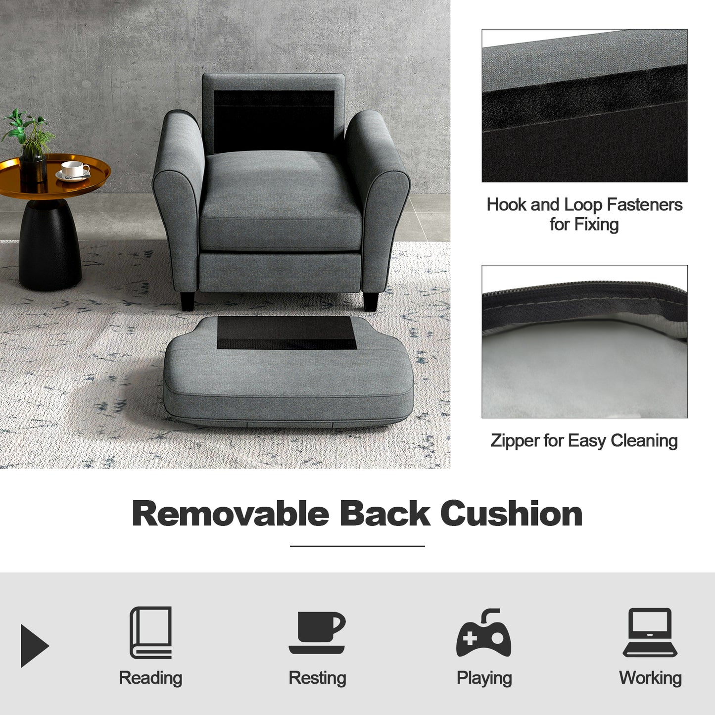 Modern Upholstered Accent Chair with Rubber Wood Legs