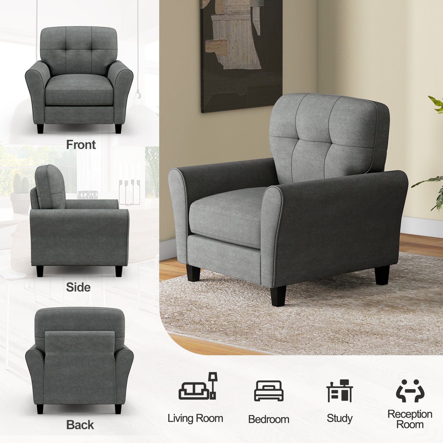 Modern Upholstered Accent Chair with Rubber Wood Legs